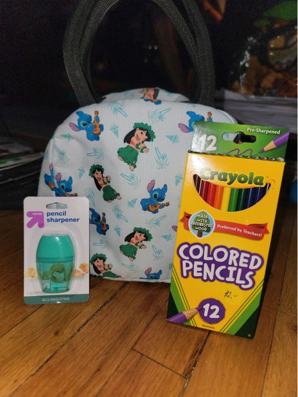 Stitch lunch box/ colored pencils/ sharpener bundle